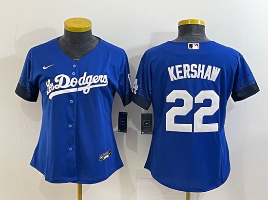 Women's Los Angeles Dodgers #22 Clayton Kershaw Royal City Connect Stitched Baseball Jersey(Run Small)